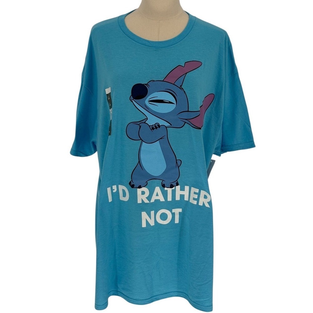 Disney Stitch Graphic T Shirt XL Blue Cotton Polyester Blend Graphic Tee‎